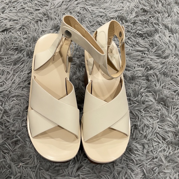 NEW • Rag & Bone • Hester Wedge Wooden Heels Ivory White Brown 9.5 Studded - Picture 4 of 8